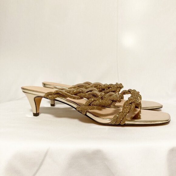 J. Crew Zadie Strappy Kitten Heels with Crystals Gold Size 11 - Picture 1 of 8